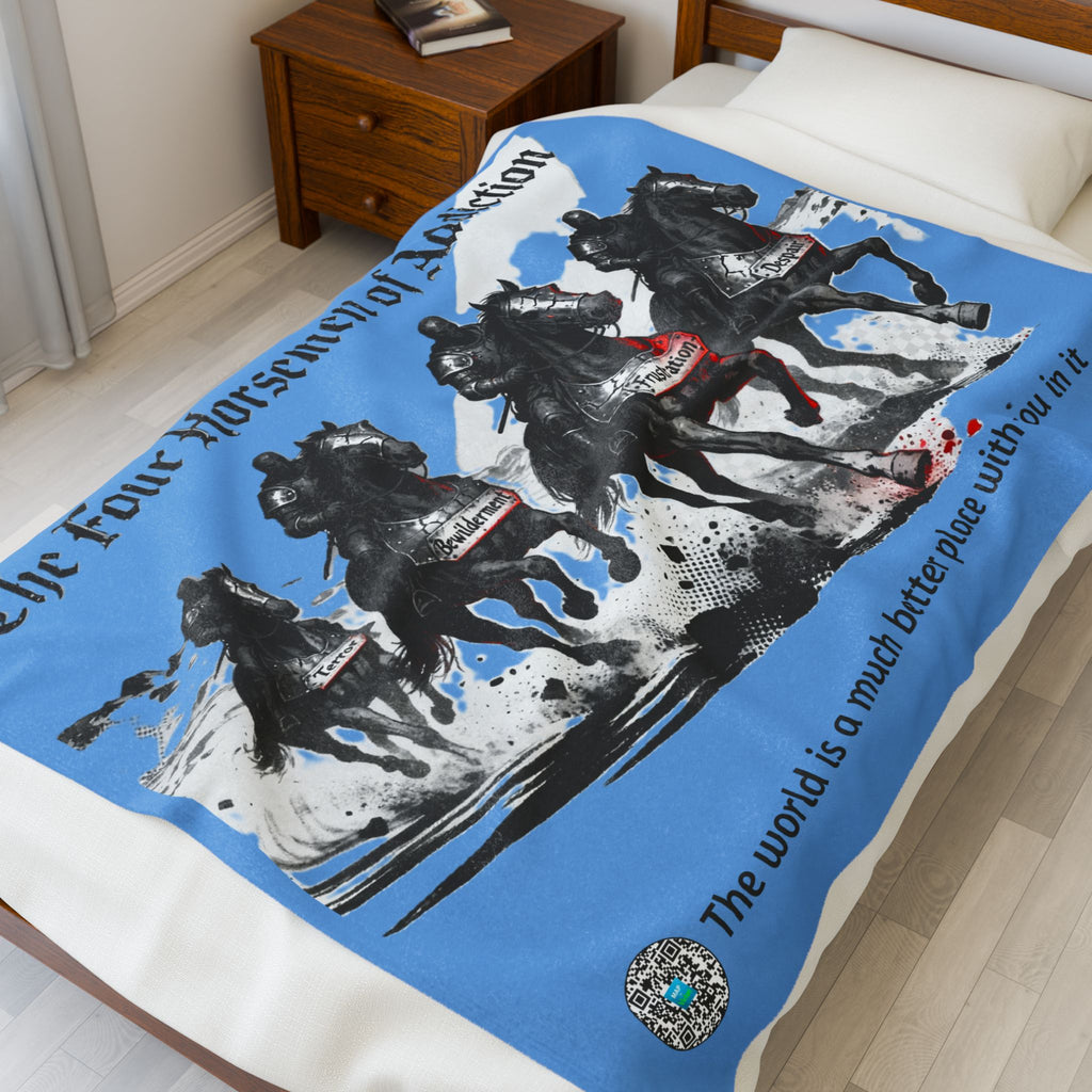 Velveteen Plush Blanket - Four Horsemen of Addiction - Terror, Bewilderment, Frustration and Despair