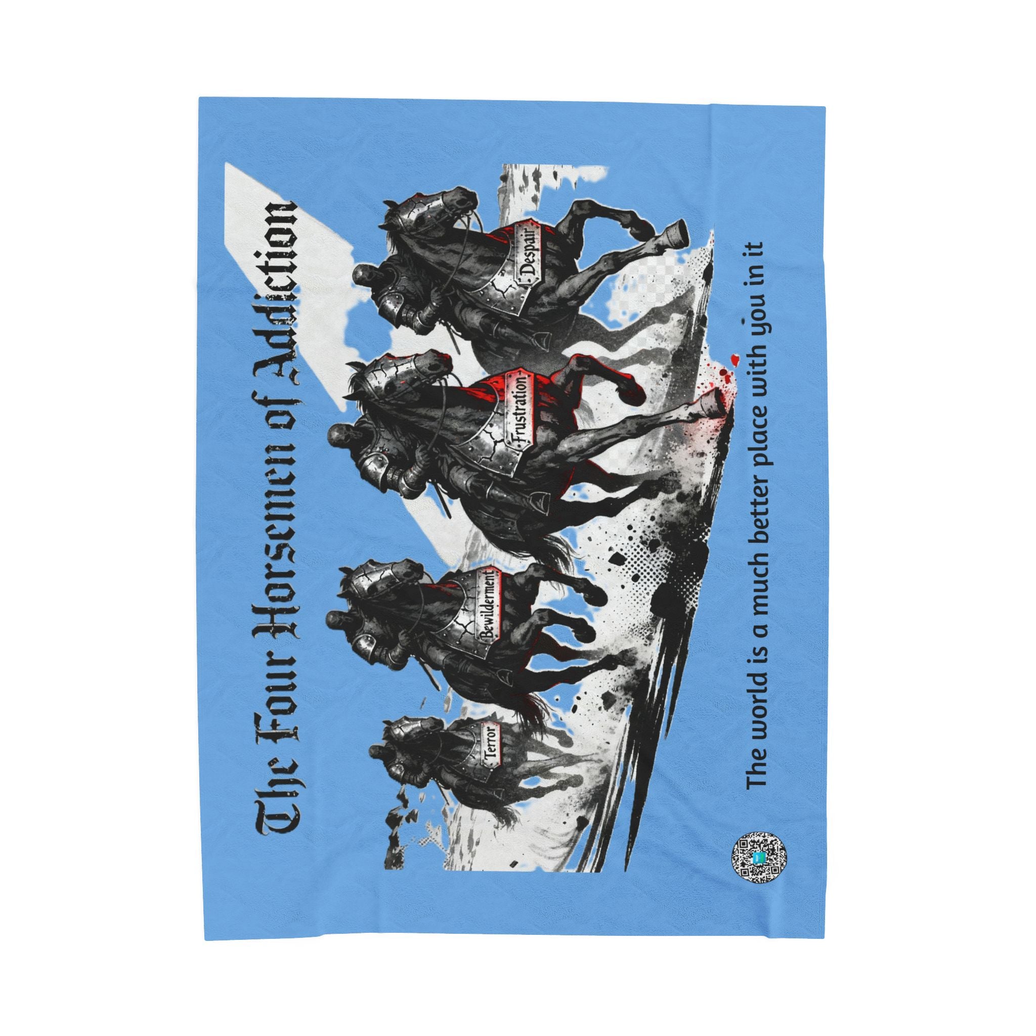 Velveteen Plush Blanket - Four Horsemen of Addiction - Terror, Bewilderment, Frustration and Despair