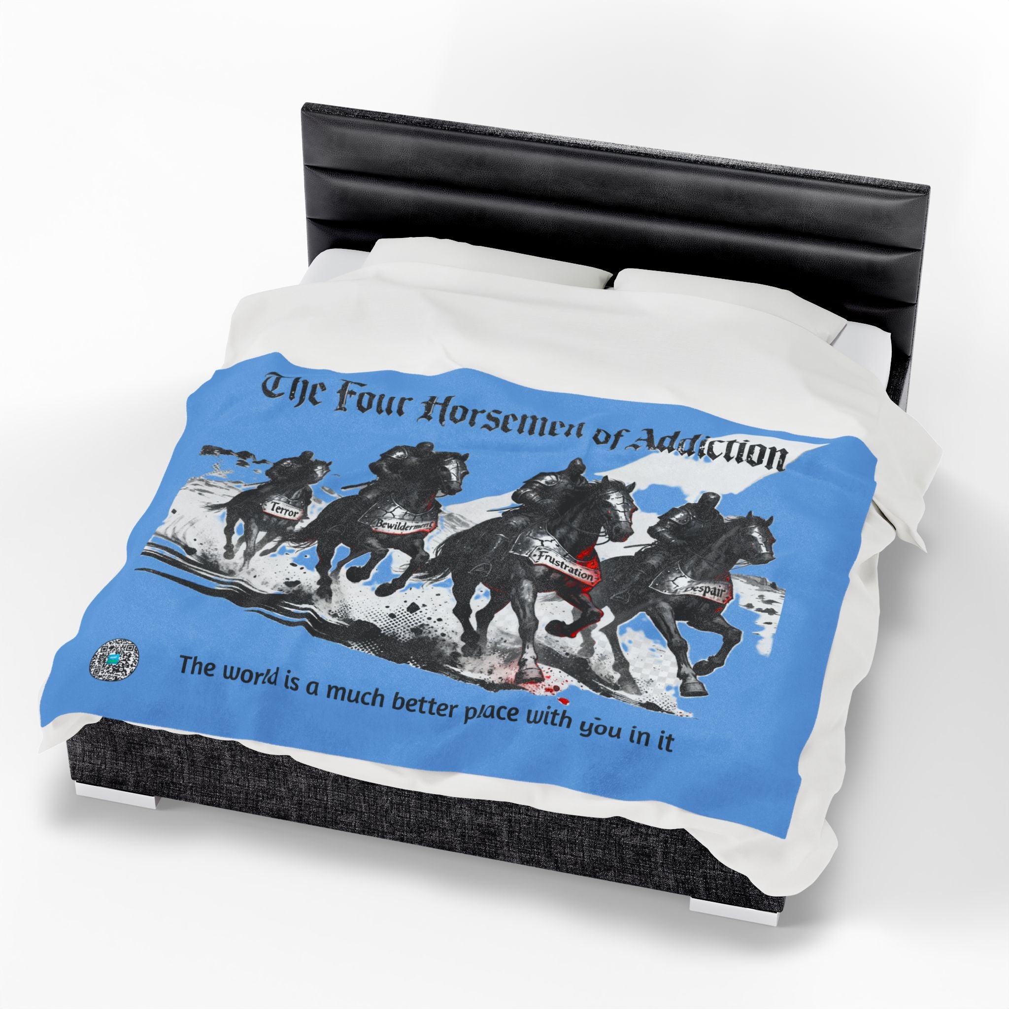 Velveteen Plush Blanket - Four Horsemen of Addiction - Terror, Bewilderment, Frustration and Despair