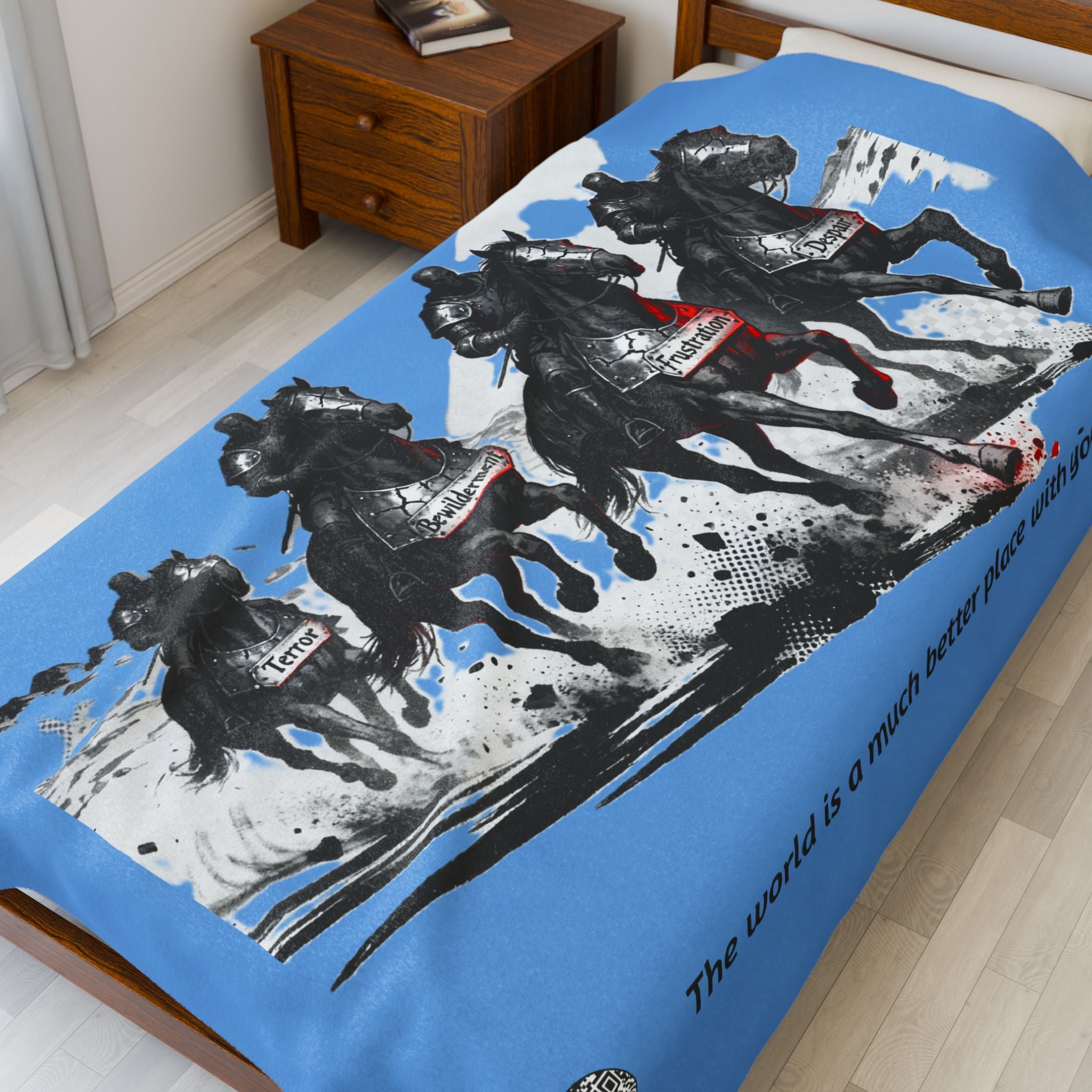 Velveteen Plush Blanket - Four Horsemen of Addiction - Terror, Bewilderment, Frustration and Despair