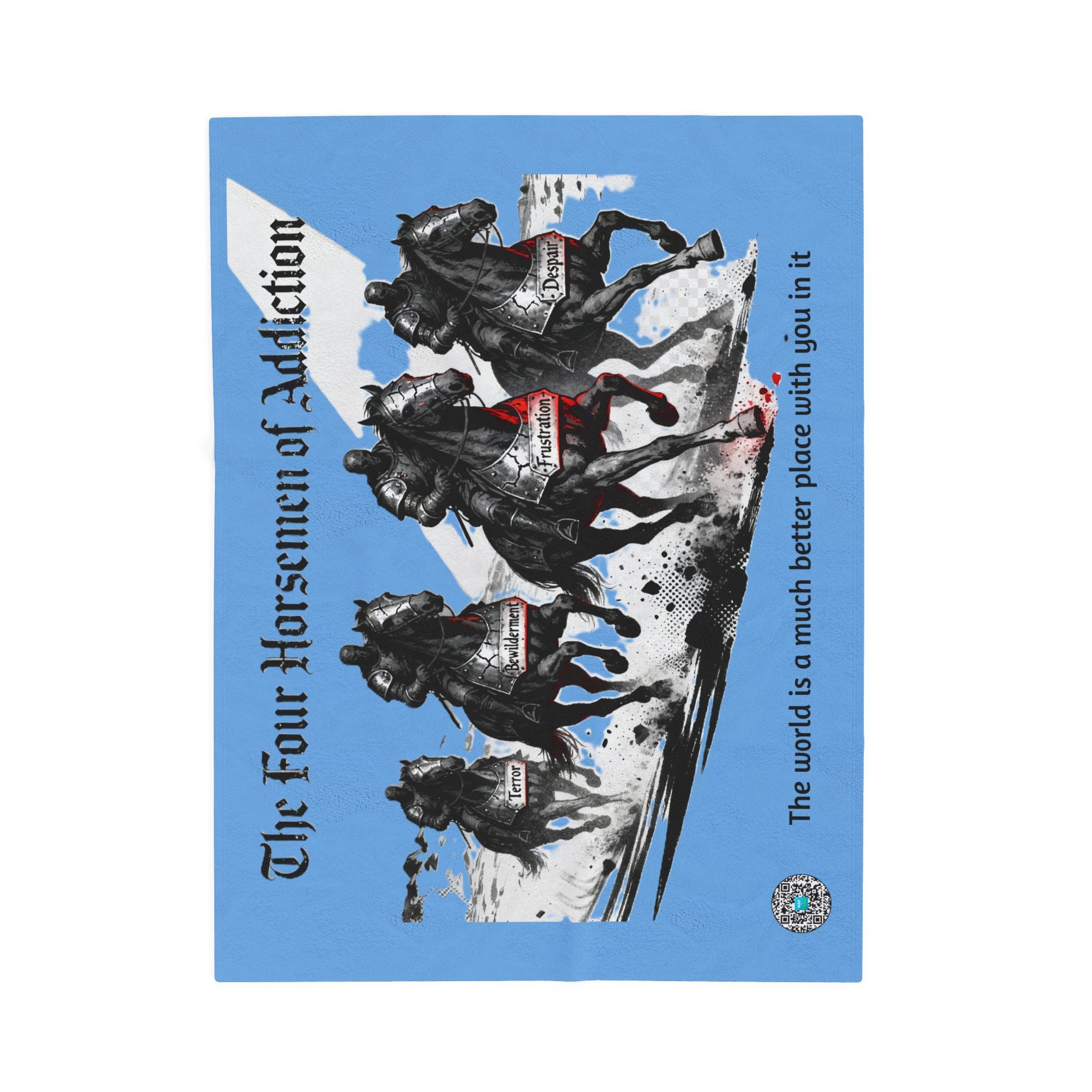 Velveteen Plush Blanket - Four Horsemen of Addiction - Terror, Bewilderment, Frustration and Despair