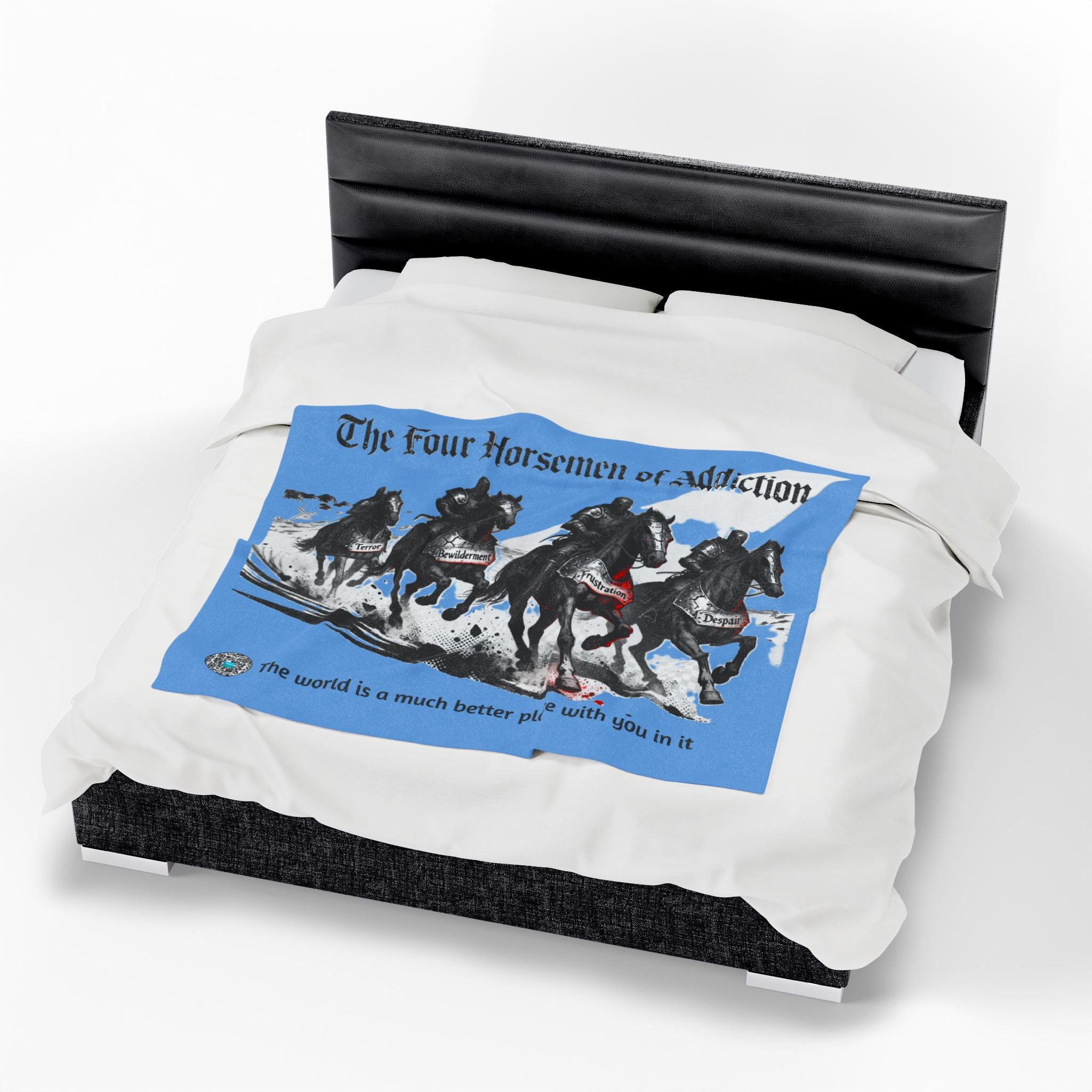 Velveteen Plush Blanket - Four Horsemen of Addiction - Terror, Bewilderment, Frustration and Despair