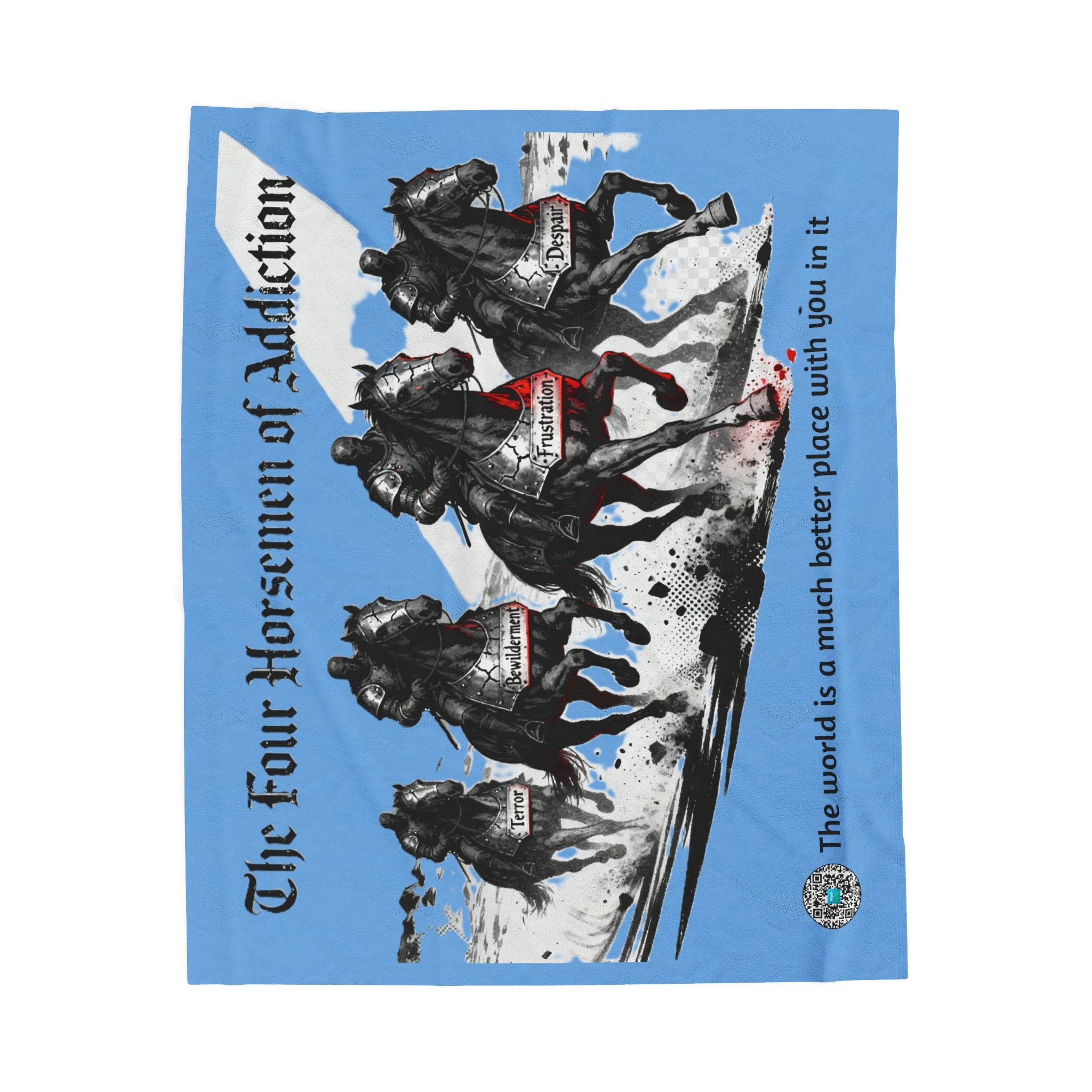 Velveteen Plush Blanket - Four Horsemen of Addiction - Terror, Bewilderment, Frustration and Despair